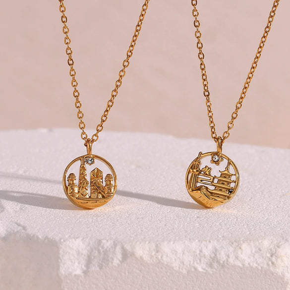 Wholesale Jewelry Fashion Geometric Stainless Steel And Titanium Steel Round Pendant Necklace With Electroplating