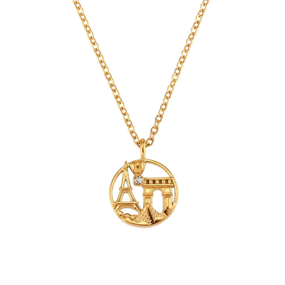 Wholesale Jewelry Fashion Geometric Stainless Steel And Titanium Steel Round Pendant Necklace With Electroplating