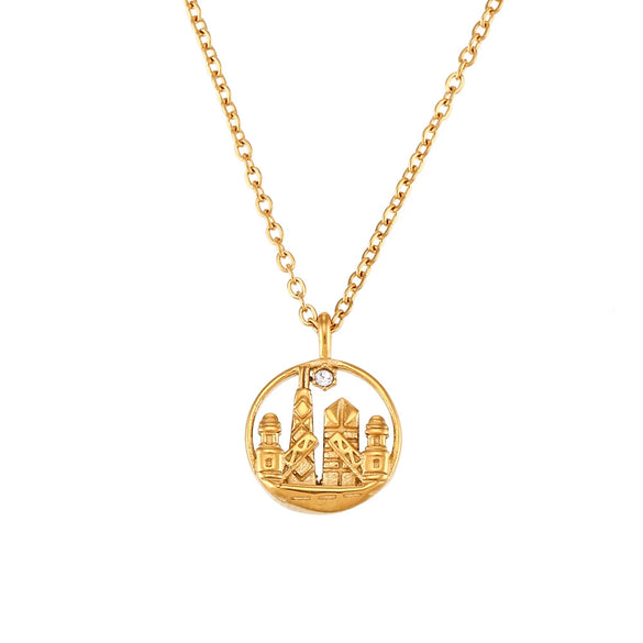 Wholesale Jewelry Fashion Geometric Stainless Steel And Titanium Steel Round Pendant Necklace With Electroplating