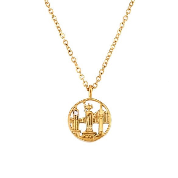 Wholesale Jewelry Fashion Geometric Stainless Steel And Titanium Steel Round Pendant Necklace With Electroplating