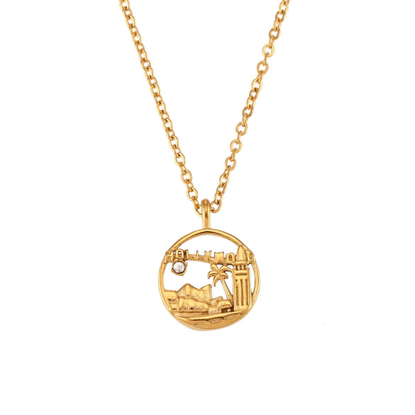Wholesale Jewelry Fashion Geometric Stainless Steel And Titanium Steel Round Pendant Necklace With Electroplating