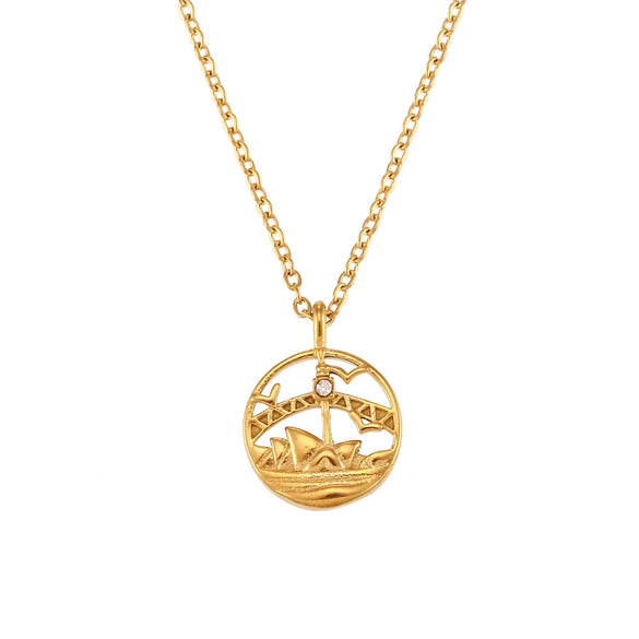 Wholesale Jewelry Fashion Geometric Stainless Steel And Titanium Steel Round Pendant Necklace With Electroplating