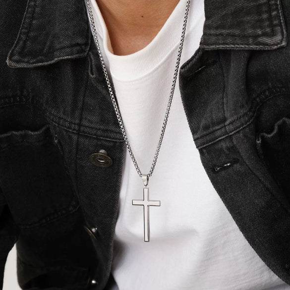 Wholesale Jewelry Fashion Geometric Stainless Steel Cross Pendant Necklace For Men With Electroplating