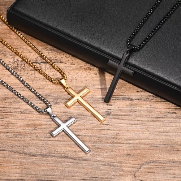 Wholesale Jewelry Fashion Geometric Stainless Steel Cross Pendant Necklace For Men With Electroplating