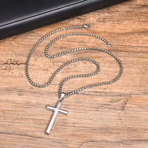 Wholesale Jewelry Fashion Geometric Stainless Steel Cross Pendant Necklace For Men With Electroplating
