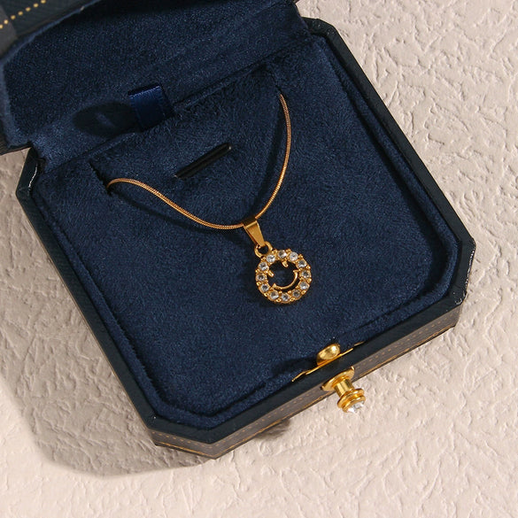 Wholesale Jewelry Fashion Geometric Stainless Steel 18K Gold Plated Smiley Face Pendant Twist Chain Necklace For Women