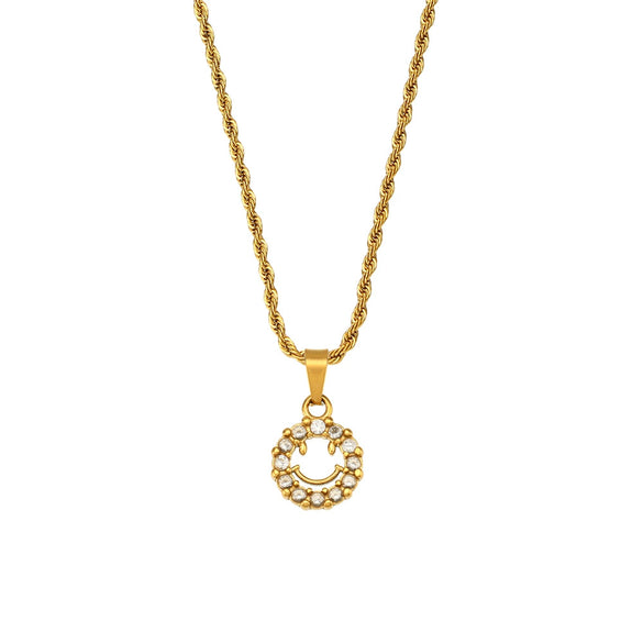 Wholesale Jewelry Fashion Geometric Stainless Steel 18K Gold Plated Smiley Face Pendant Twist Chain Necklace For Women