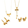 Wholesale Jewelry Fashion Geometric Stainless Steel 18K Goldplated Pearl Necklace And Bow Stud Earrings For Women