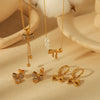 Wholesale Jewelry Fashion Geometric Stainless Steel 18K Goldplated Pearl Necklace And Bow Stud Earrings For Women