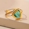 Wholesale Jewelry Fashion Geometric 316L Stainless Steel Open Ring With Czech Glass Bead Electroplated