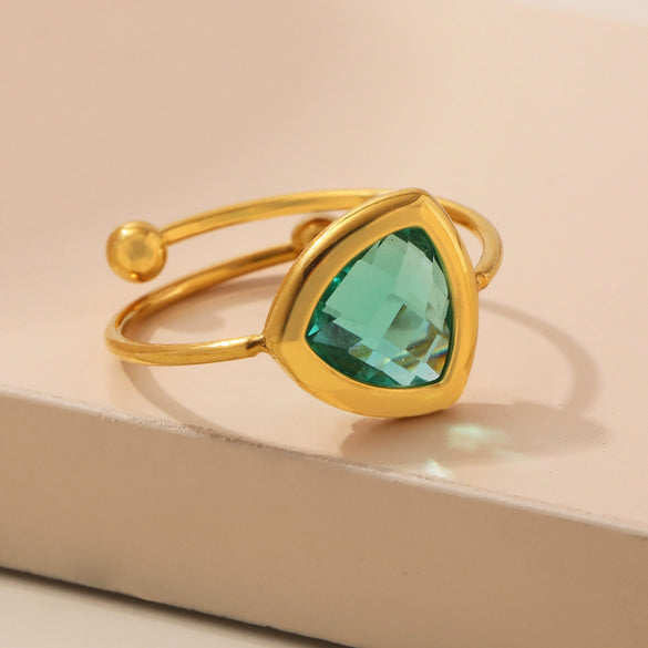 Wholesale Jewelry Fashion Geometric 316L Stainless Steel Open Ring With Czech Glass Bead Electroplated