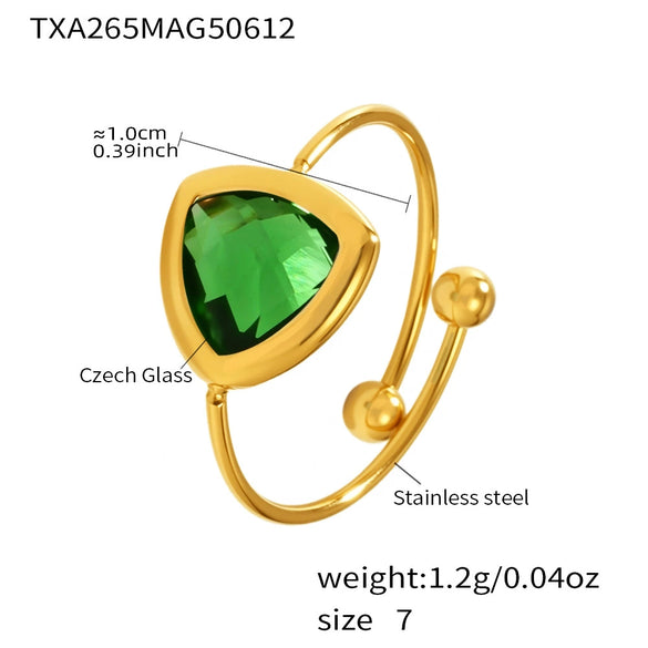 Wholesale Jewelry Fashion Geometric 316L Stainless Steel Open Ring With Czech Glass Bead Electroplated