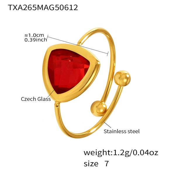 Wholesale Jewelry Fashion Geometric 316L Stainless Steel Open Ring With Czech Glass Bead Electroplated