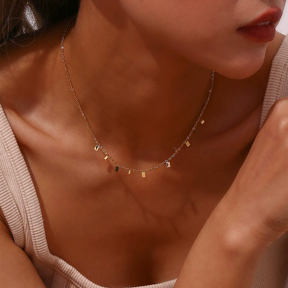 Wholesale Jewelry Fashion Geometric Stainless Steel Square Pendant Necklace For Women 18K Gold Plated