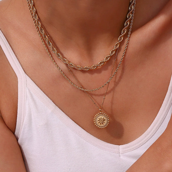 Wholesale Jewelry Fashion Geometric Twist Chain Titanium Steel Stainless Steel 18K Gold Plated Necklace For Women