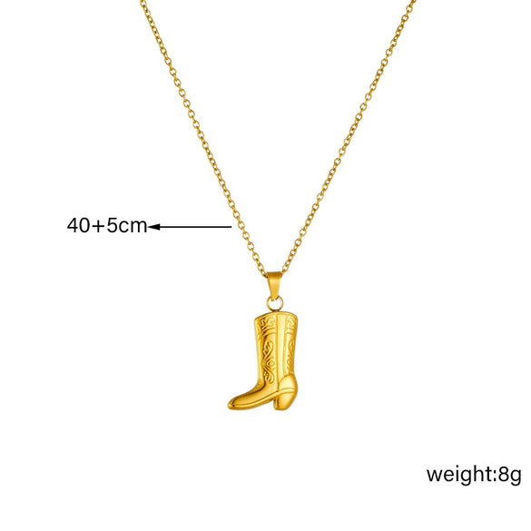 Wholesale Jewelry Fashion Goldplated Stainless Steel Carved Boots Pendant Necklace For Women