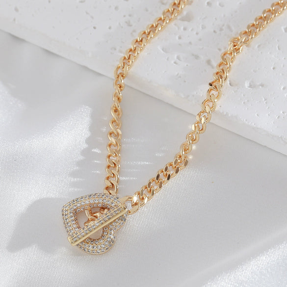Wholesale Jewelry Fashion Heart Shape Copper Zircon Electroplating Clavicle Chain Necklace For Women