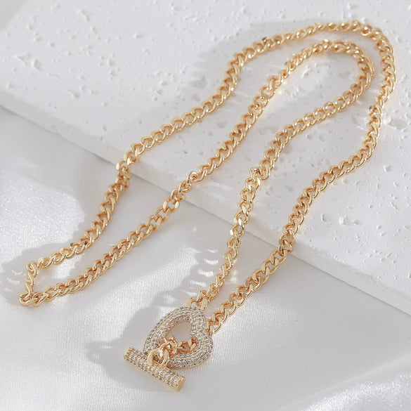 Wholesale Jewelry Fashion Heart Shape Copper Zircon Electroplating Clavicle Chain Necklace For Women