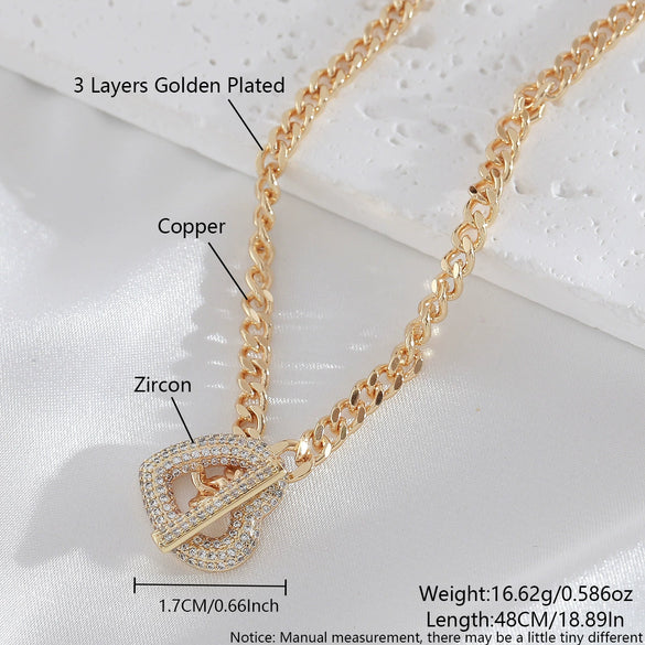 Wholesale Jewelry Fashion Heart Shape Copper Zircon Electroplating Clavicle Chain Necklace For Women