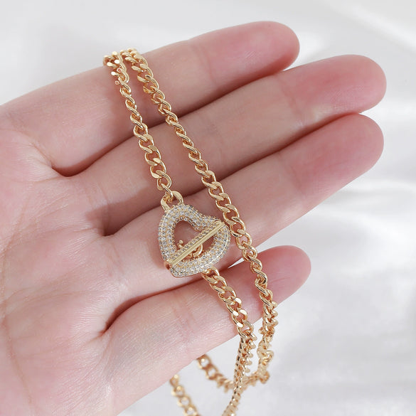 Wholesale Jewelry Fashion Heart Shape Copper Zircon Electroplating Clavicle Chain Necklace For Women