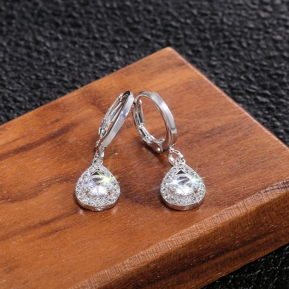 Wholesale Jewelry Fashion Natural Copper Dropshaped Microinlaid Diamond Earrings