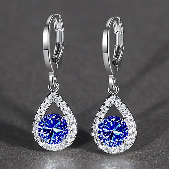 Wholesale Jewelry Fashion Natural Copper Dropshaped Microinlaid Diamond Earrings