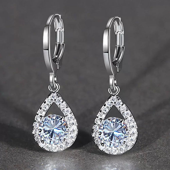Wholesale Jewelry Fashion Natural Copper Dropshaped Microinlaid Diamond Earrings