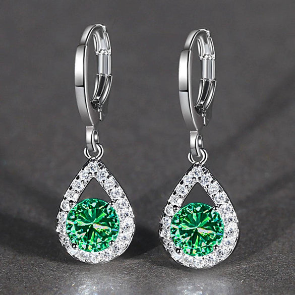 Wholesale Jewelry Fashion Natural Copper Dropshaped Microinlaid Diamond Earrings