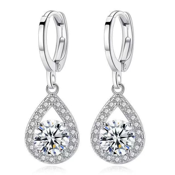 Wholesale Jewelry Fashion Natural Copper Dropshaped Microinlaid Diamond Earrings
