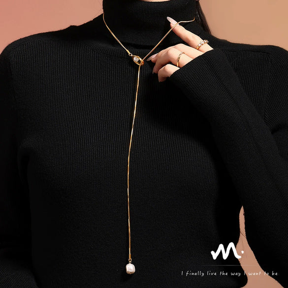 Wholesale Jewelry Fashion Ol Style Geometric 316L Stainless Steel And Alloy Inlaid Gemstones Box Chain Imitation Pearl Tassel Necklace For Unisex