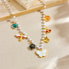 Wholesale Jewelry Fashion Pearl Chain Insect Pattern Stainless Steel Pendant Necklace With Electroplating