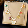 Wholesale Jewelry Fashion Pearl Chain Insect Pattern Stainless Steel Pendant Necklace With Electroplating