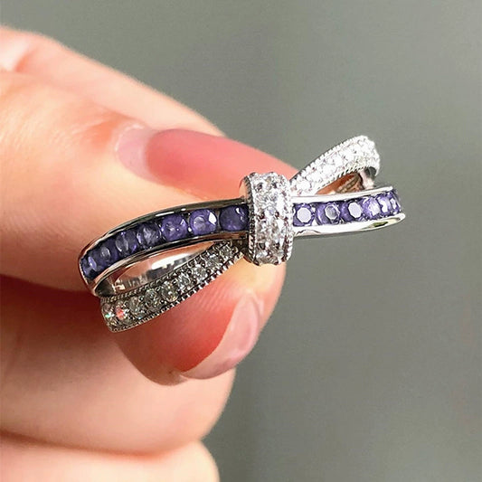Wholesale Jewelry Fashion Purple Cross Bow Ring Copper With Zirconia For Women