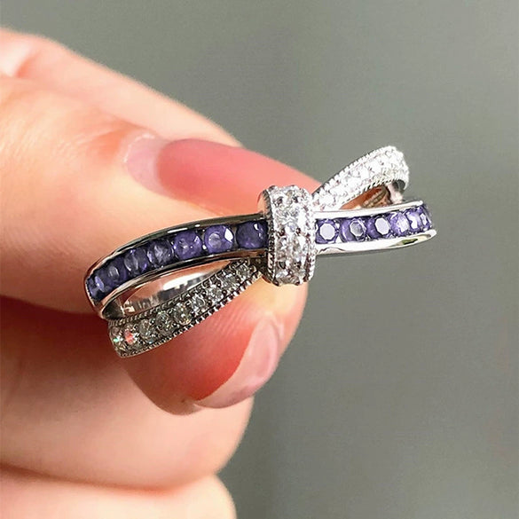 Wholesale Jewelry Fashion Purple Cross Bow Ring Copper With Zirconia For Women