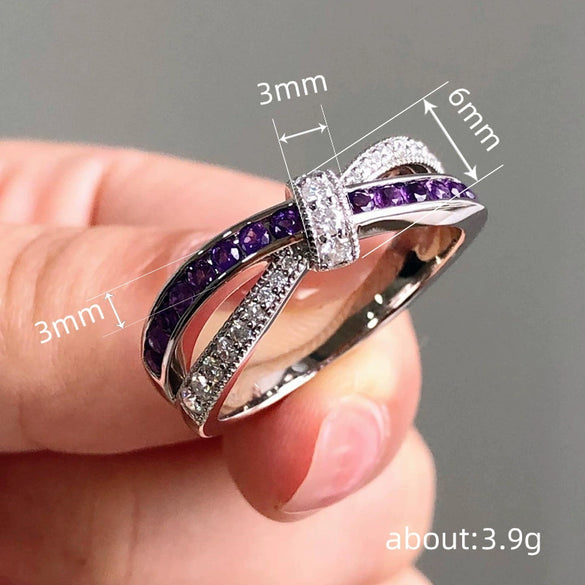 Wholesale Jewelry Fashion Purple Cross Bow Ring Copper With Zirconia For Women