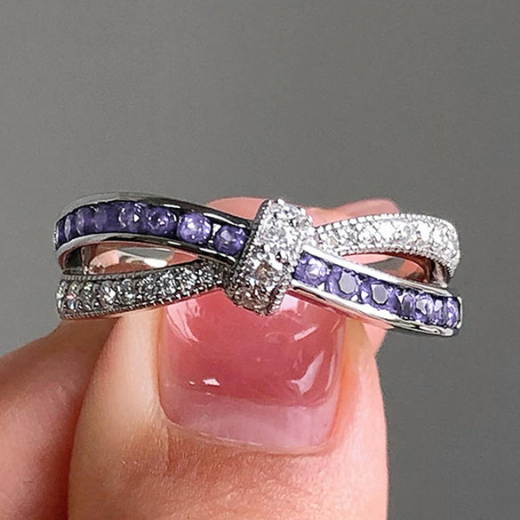 Wholesale Jewelry Fashion Purple Cross Bow Ring Copper With Zirconia For Women
