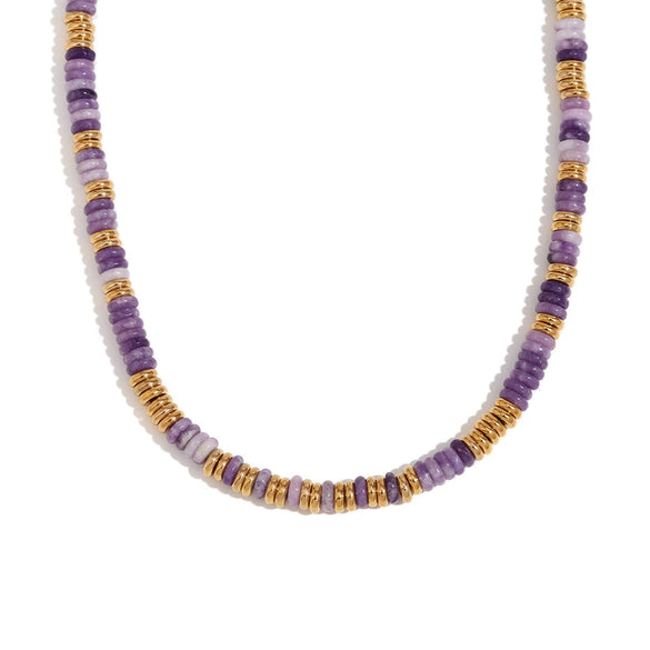 Wholesale Jewelry Fashion Retro Geometric Stainless Steel And Titanium Steel 18K Gold Plated Frisbee Natural Stone Beads Necklace And Bracelet For Women
