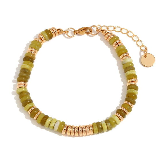 Wholesale Jewelry Fashion Retro Geometric Stainless Steel And Titanium Steel 18K Gold Plated Frisbee Natural Stone Beads Necklace And Bracelet For Women
