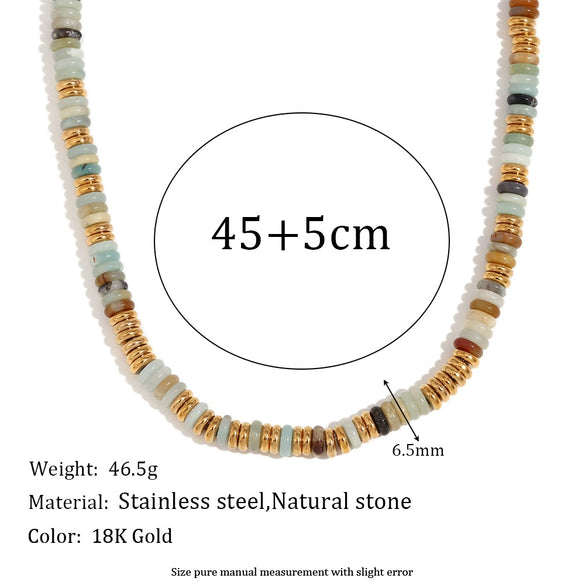 Wholesale Jewelry Fashion Retro Geometric Stainless Steel And Titanium Steel 18K Gold Plated Frisbee Natural Stone Beads Necklace And Bracelet For Women