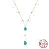 Wholesale Jewelry Fashion Retro Style Turquoise Dropshaped Geometric Pendant Yshaped Necklace With Silver Chain And Electroplating Process For Women