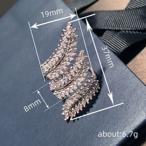 Wholesale Jewelry Fashion Shiny Leaves Wheat Design Copper Ring With Zirconia Inlay For Women