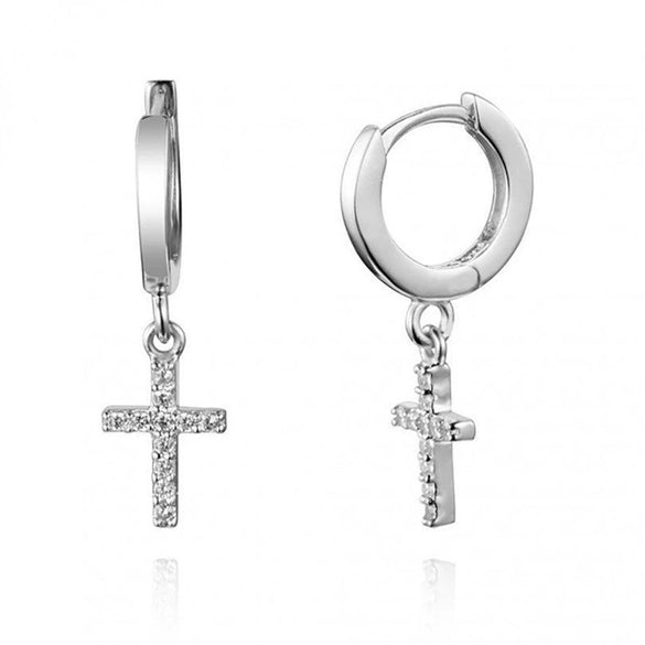 Wholesale Jewelry Fashion Simple Cross Zircon Earring S925 Silver Needle Copper Geometric Light Luxury Electroplated