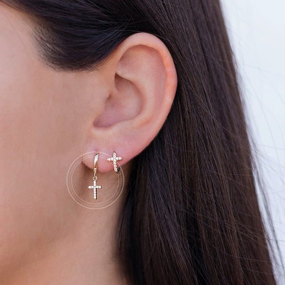 Wholesale Jewelry Fashion Simple Cross Zircon Earring S925 Silver Needle Copper Geometric Light Luxury Electroplated