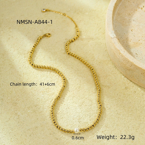 Wholesale Jewelry Fashion Simple Design Stainless Steel 18K Gold Plated Beaded Pearl Clavicle Chain For Women