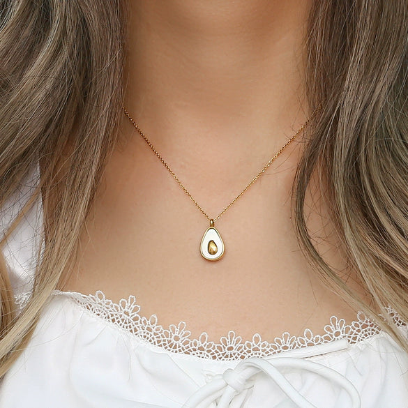 Wholesale Jewelry Fashion Simple Elegant Stainless Steel Geometric Avocado Shell Pendant Necklace