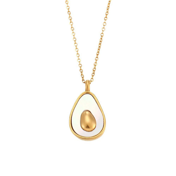 Wholesale Jewelry Fashion Simple Elegant Stainless Steel Geometric Avocado Shell Pendant Necklace