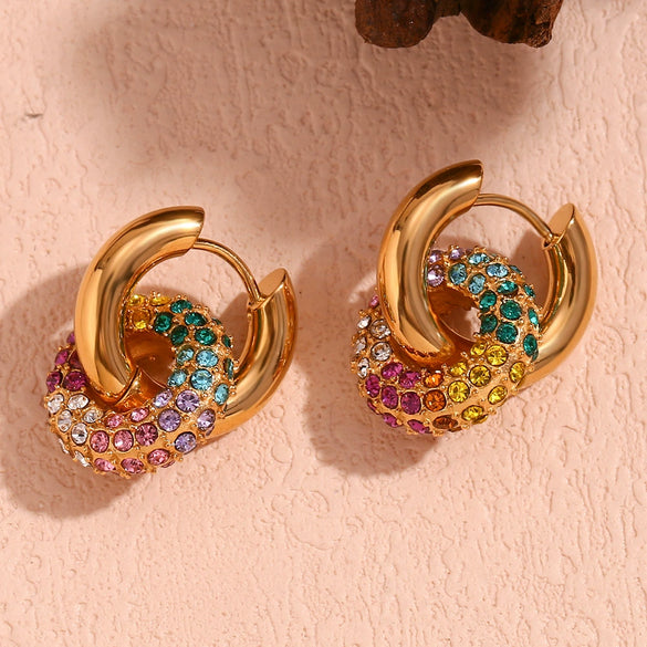 Wholesale Jewelry Fashion Simple Geometric Stainless Steel 18K Gold Plated Microset Colorful Zircon Hoop Earrings For Women