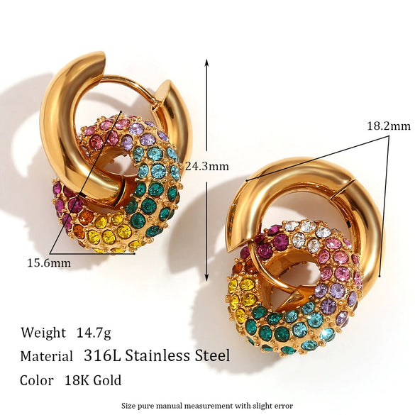 Wholesale Jewelry Fashion Simple Geometric Stainless Steel 18K Gold Plated Microset Colorful Zircon Hoop Earrings For Women