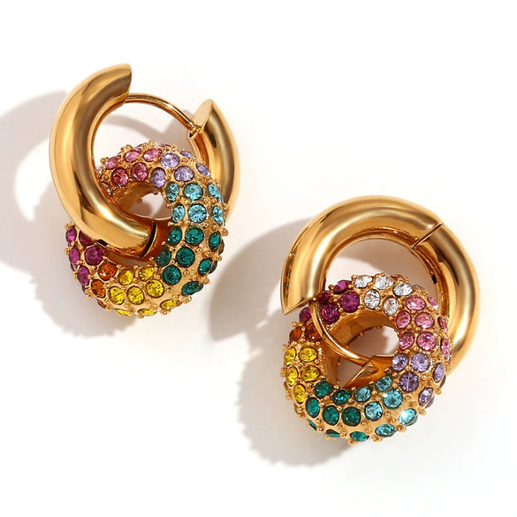 Wholesale Jewelry Fashion Simple Geometric Stainless Steel 18K Gold Plated Microset Colorful Zircon Hoop Earrings For Women