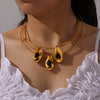 Wholesale Jewelry Fashion Simple Leather Rope 316L Stainless Steel Necklace With Water Drop Pendant Inlaid Agate And Geometric Design Electroplated